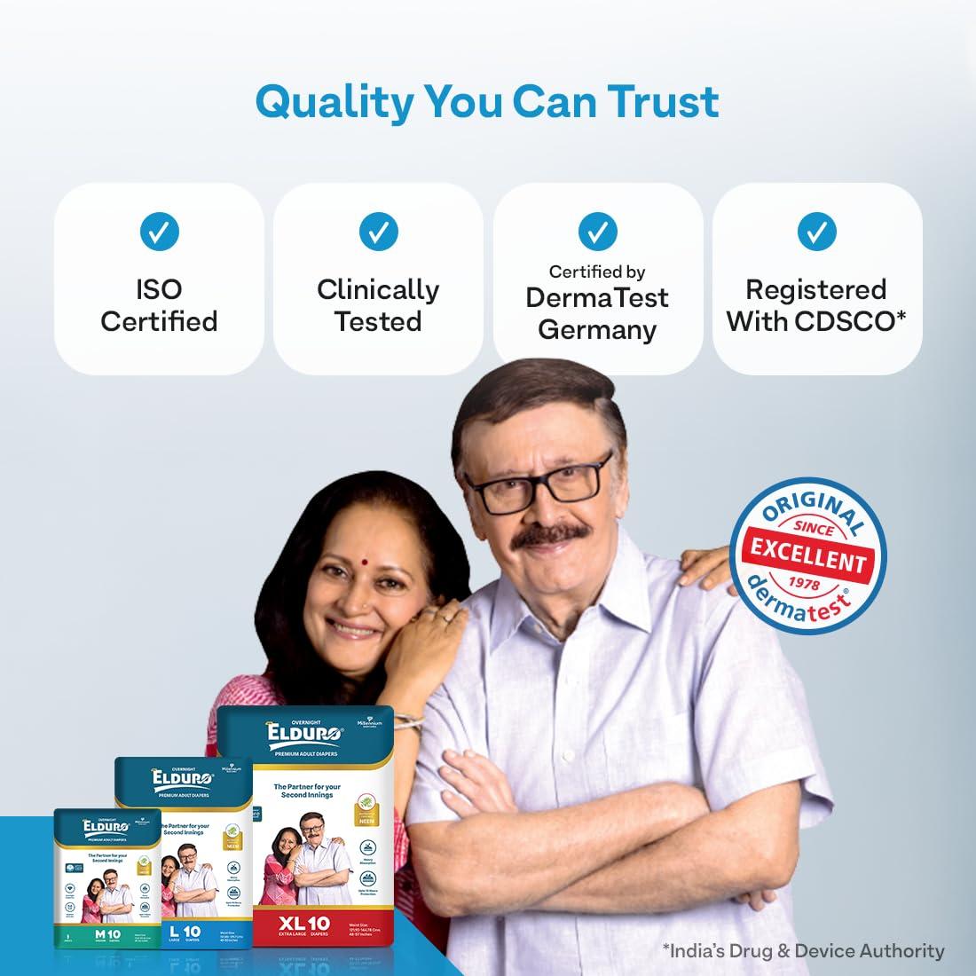 ELDURO ELDURO Adult Diapers XL Size | 96-165cm (38\"-65\") | Pant Style, Adult Diapers, Adult Diaper Pants, Adult Diapers XL Size, Unisex, Leakproof, 14hr Overnight Protection - Pack of 1 (10 counts)