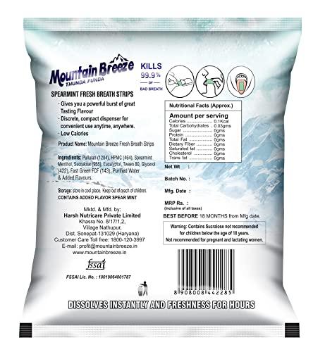 Mountain Breeze Mountain Breeze Mouth Freshner Sugar-Free Spearmint Fresh Breath Strips (7 Strips each) Pack of 20 with Extra Paan (24 Strips Each) Pack of 1