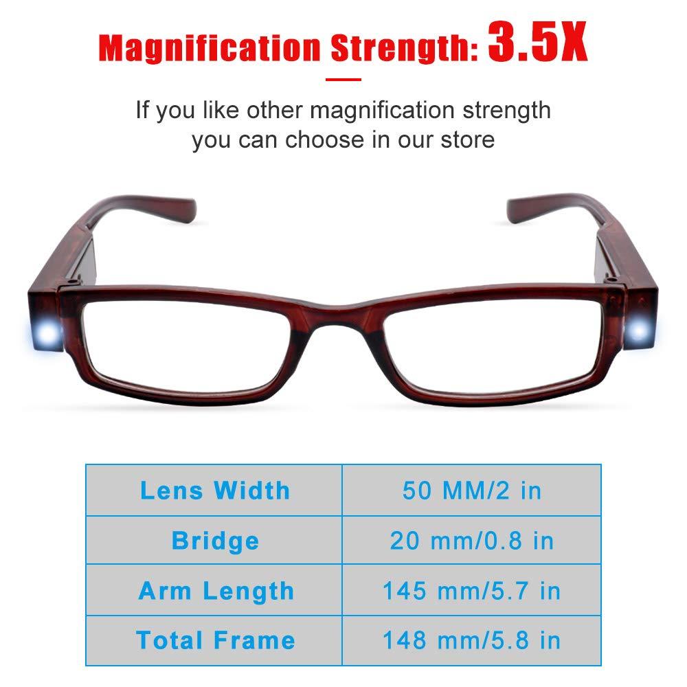 DuanMei 2 Pcs Reading Glasses Led Readers with Lights Fashion Glasses for Reading for Men and Women Lighted Magnifier Nighttime Reader Compact Full Frame Eyewear Unisex Clear Vision Lighted Eye Glasses+3.5