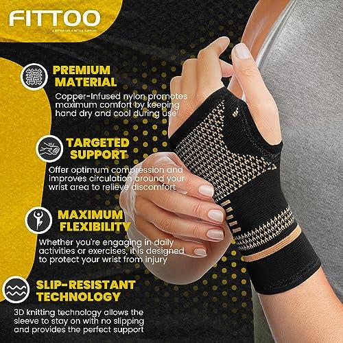 FITTOO FITTOO Copper Wrist Compression Sleeve, Copper Infused Wrist & Hand Compression Sleeve Brace for Improve Circulation, Relieve Wrist Discomfort,Tendonitis, Sprains, Sports, Gym Workout