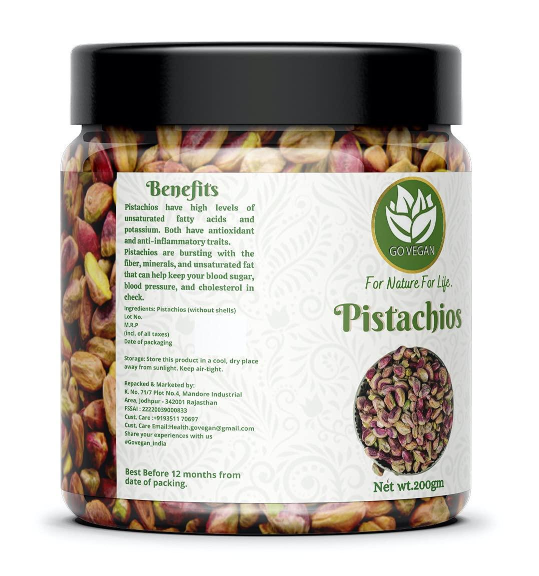 Go Vegan Go Vegan Pista Without Shell - 250g | Grade - Jambo Size, Pistachios Kernels Dry Fruits [Jar Pack]