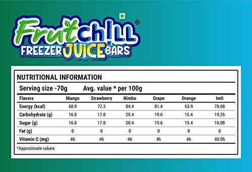 Fruitchill Fruitchill Freezer Juice bars | Lush Paradise variant | Orange | Grape | Mango | Strawberry | Box of 20 | Healthy and Fun | less than 60 calories | count 20 per box | pack of 1