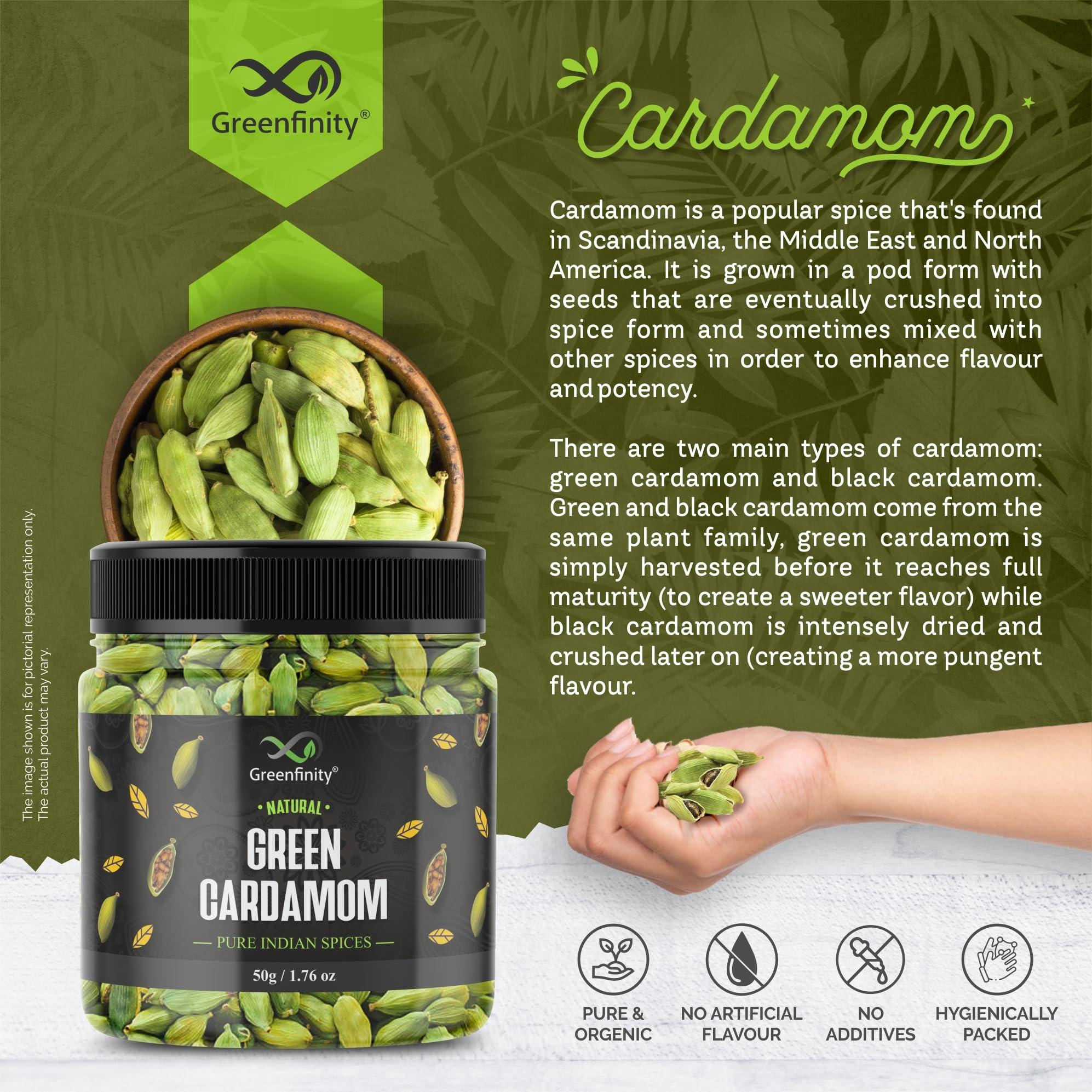 GreenFinity GreenFinity Cardamom Green Whole - 50 grams, Grade - 8mm, (Buy 1 Get 1 Free).