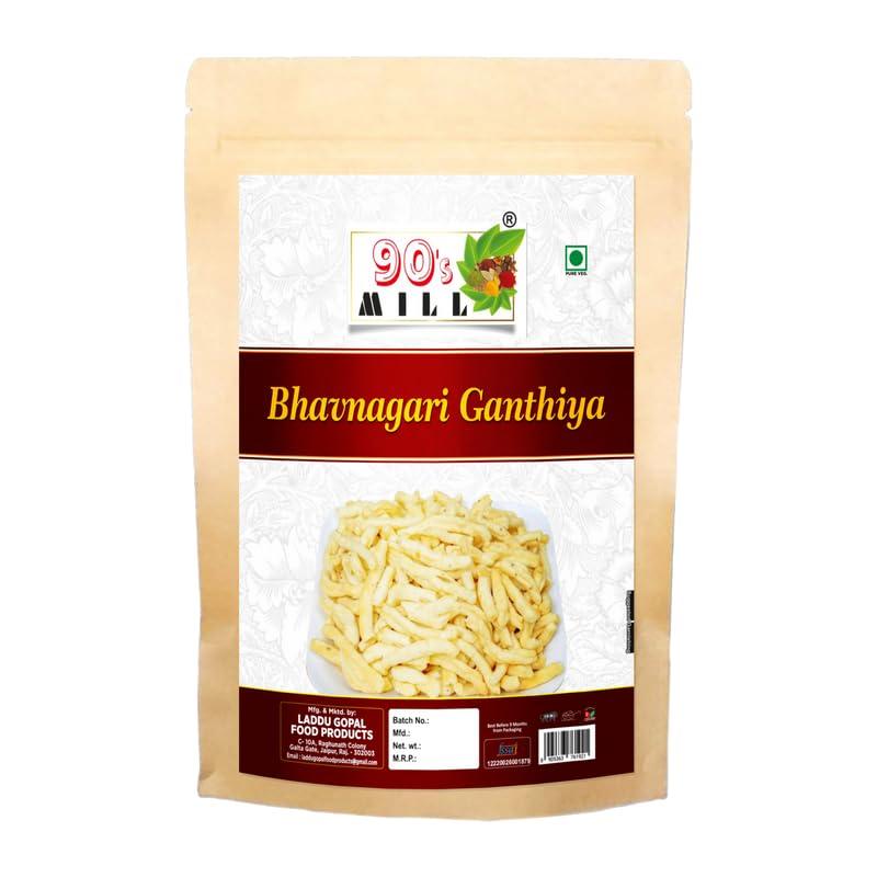 90\'s MILL 90\'s MILL Authentic Kathiawar Ganthiya Bhavnagari Gujarati Gathiya Fried in Groundnut Oil||Healthy Indian Snacks//Lite Snack For All Age Groups//Bachcho Ka Favourite Savoury Snack-1Kg*1Pack
