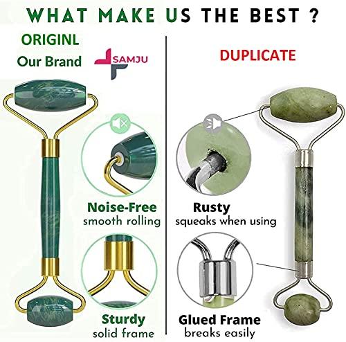 SAMJU SAMJU Premium Jade Roller & Gua Sha Set - Face Roller Massage Tool, Green Aventurine Applicator for Face, Neck and Body Muscle - Relaxing and Stimulating Blood Flow, Relieve Fine Lines & Wrinkles