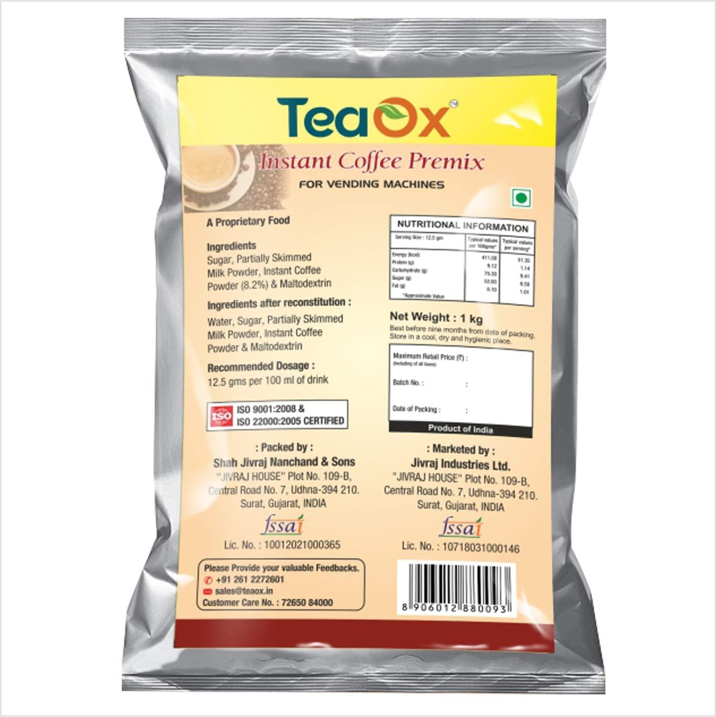 TeaOx TeaOx Instant Coffee Premix 1 kg | for Vending Machines | Premix Coffee Powder | Ready Coffee | Coffee Pouch