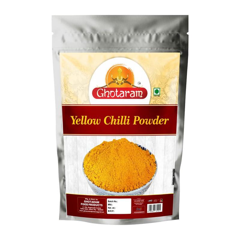 GHOTARAM Ghotaram Naga King Chilli Mixed Natural Bhut Jolokia Chilli Powder (Smoke Dried) Yellow Chilli Powder Peeli Mirch Powder | Extremely Hot Chilli Powder Peesi Peeli Mirch Powder-150Gx1Pk