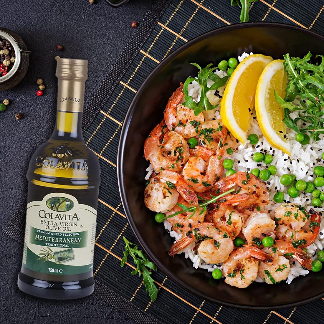 COLAVITA Colavita Mediterranean Extra Virgin Olive Oil (750ml) | Imported from Italy | Premium Olive Oil for Cooking, Dips and Marinades | Cold Pressed Oil from Superior Whole Olives | Timeless Bottle