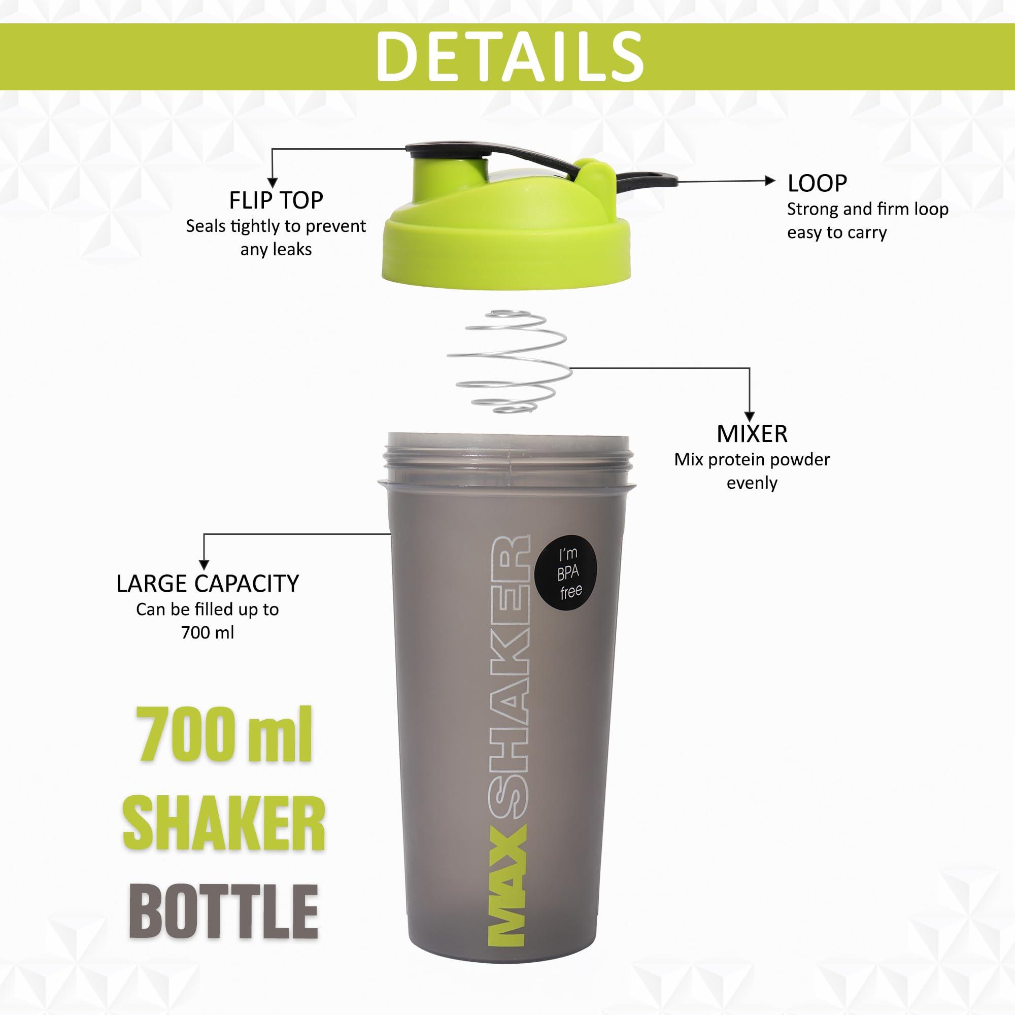 Jaypee Plus Jaypee Plus Max Shaker with blending ball |Protein Shaker for Gym |Gym Bottle |Shaker bottles | Travel shaker 700 ml, Grey Green