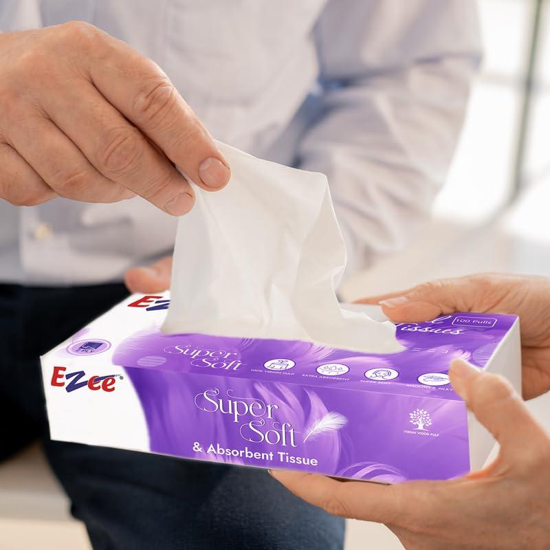 Ezee Live Life Ezee Way Ezee 2 Ply Facial Tissue Soft Pack 100 Pulls | Car Box Tissues - Ultrasoft, Silky & Absorbent