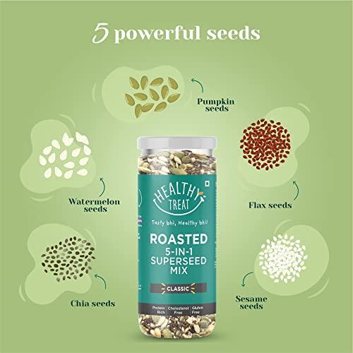 Healthy Treat Healthy Treat Roasted 5 in 1 Super Seeds Mix Combo 1.5 kg (Pack of 10-150 gm Each) | Trail Mix | Seeds Mix | Roasted Seeds Mix for eating | A blend of Pumpkin seeds, Flax seeds, Watermelon seeds, Chia seeds, and Sesame seeds | Mixed Seeds for Weight 