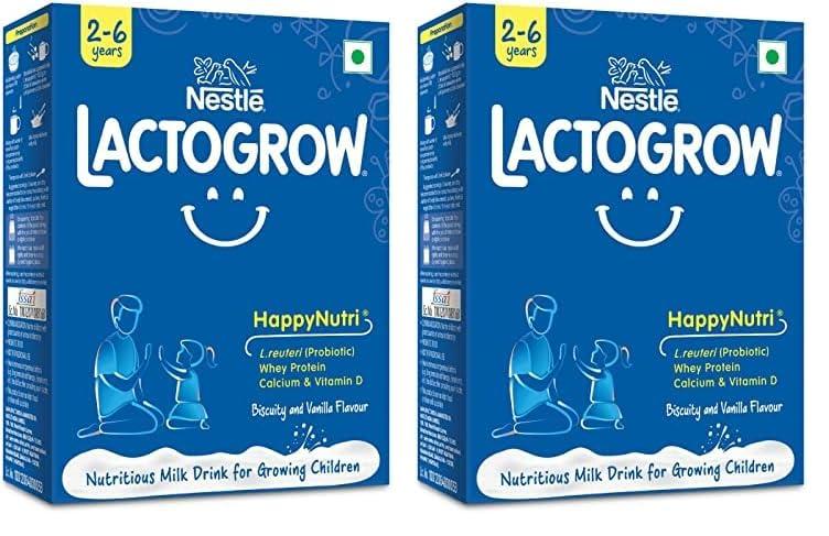 Nestle LACTOGROW Nestle LACTOGROW Nutritious Milk Drink Powder | Biscuity Vanilla Flavour (2-6 Years), (Pack Of 2), 800g, Bag-In-Box Pack