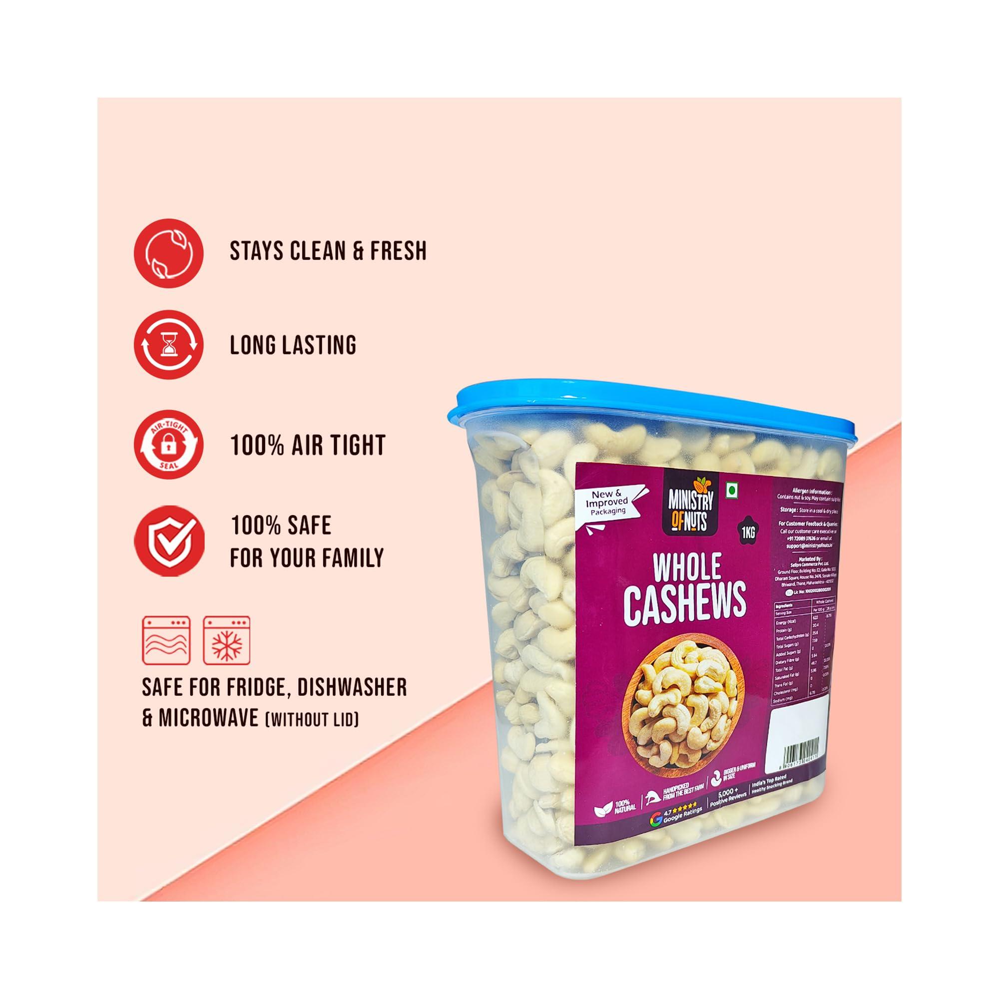 MINISTRY OF NUTS Ministry Of Nuts Whole Natural Cashew Nuts W320, 1kg | 100% Natural Premium Kaju | Nutritious, Delicious & Crunchy Kaju | Rich in Magnesium, Copper & Phosphorus | Cashew 1kg (Cashew 1kg)