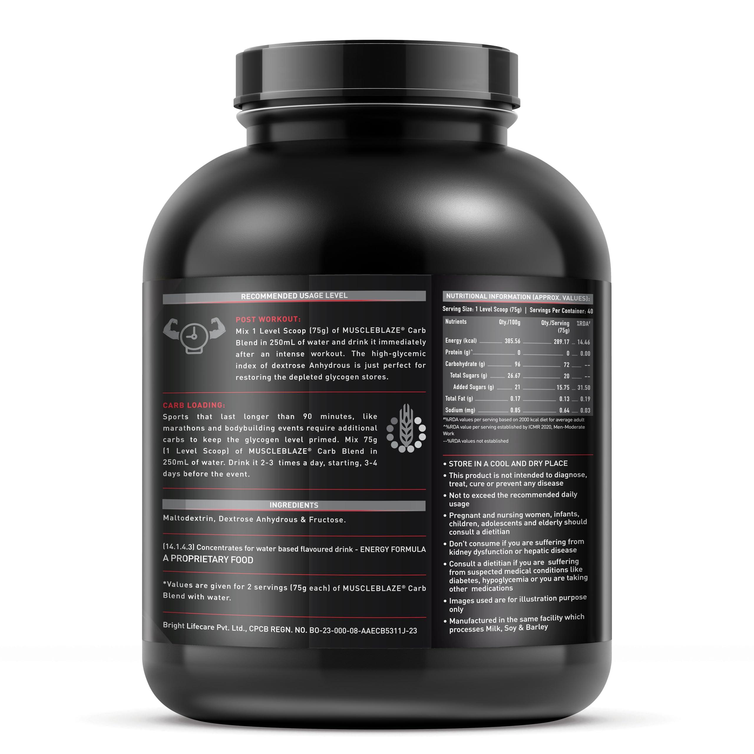 MuscleBlaze MuscleBlaze Carb Blend Powder(Unflavoured, 3Kg / 6.6Lbs)| Active Energy Formula