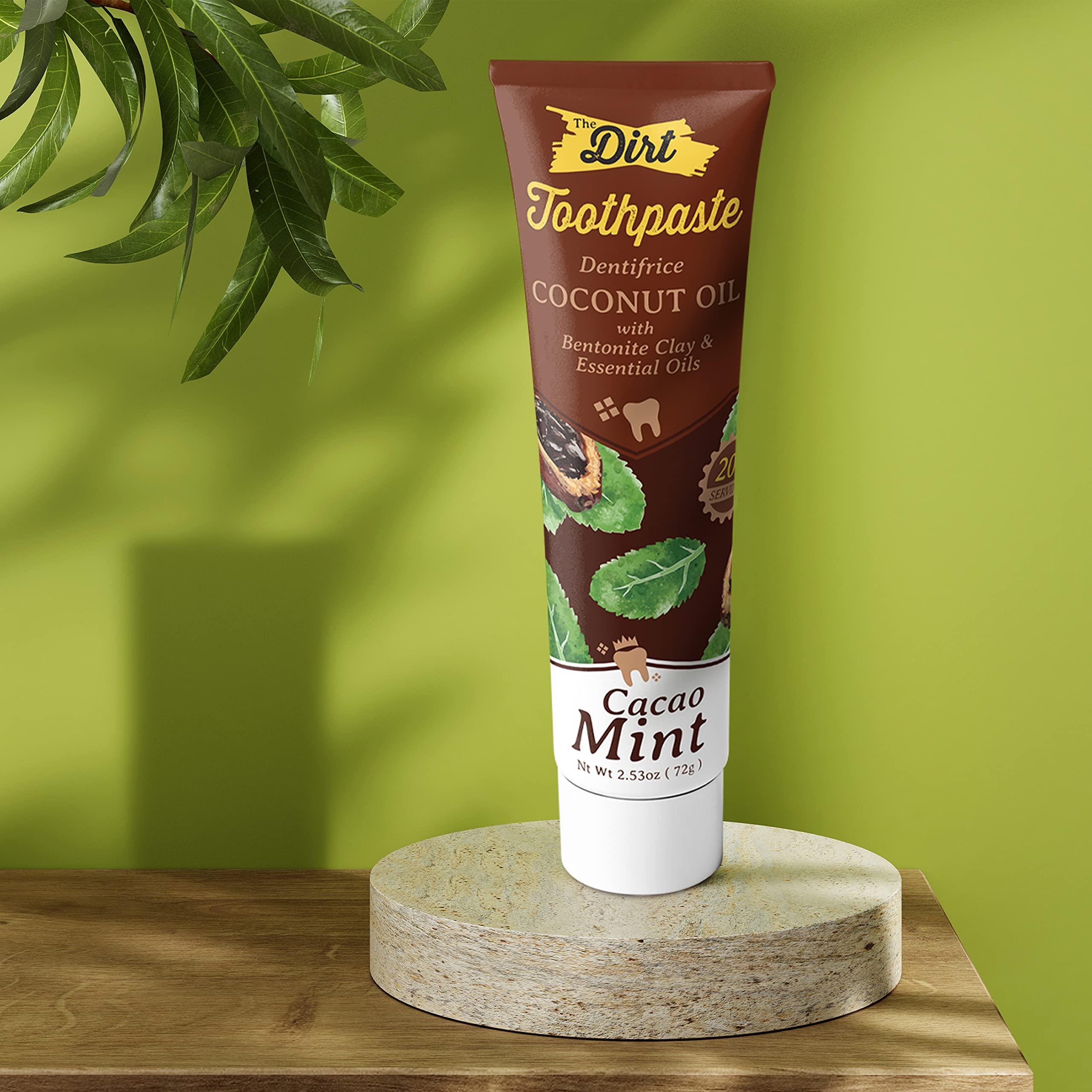 The Dirt The Dirt All Natural Gluten & Fluoride Free Coconut Toothpaste - Natural Toothpaste Botanically Sweetened, No Artificial Flavors or Colors |Cacao Mint, 10 Week Supply