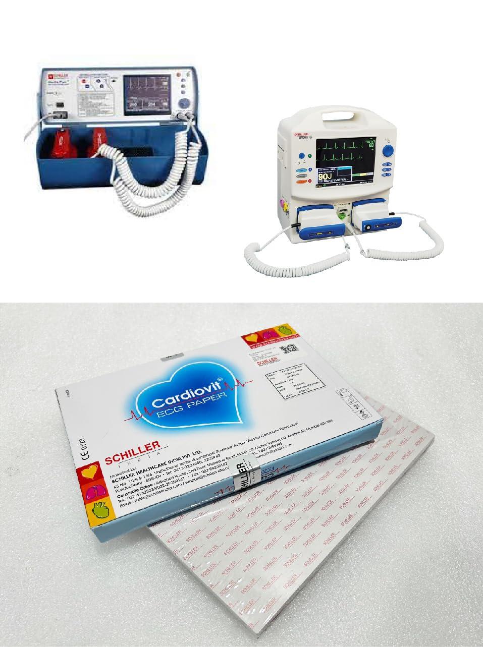 SCHILLER ECG Paper For CARDIOPLUS/DG-400 Series Defibrillator/Samiksh Series Patient monitors | SCHILLER ECG Paper | Length 90 mm And Height 80 mm | 200 sheets in One Box