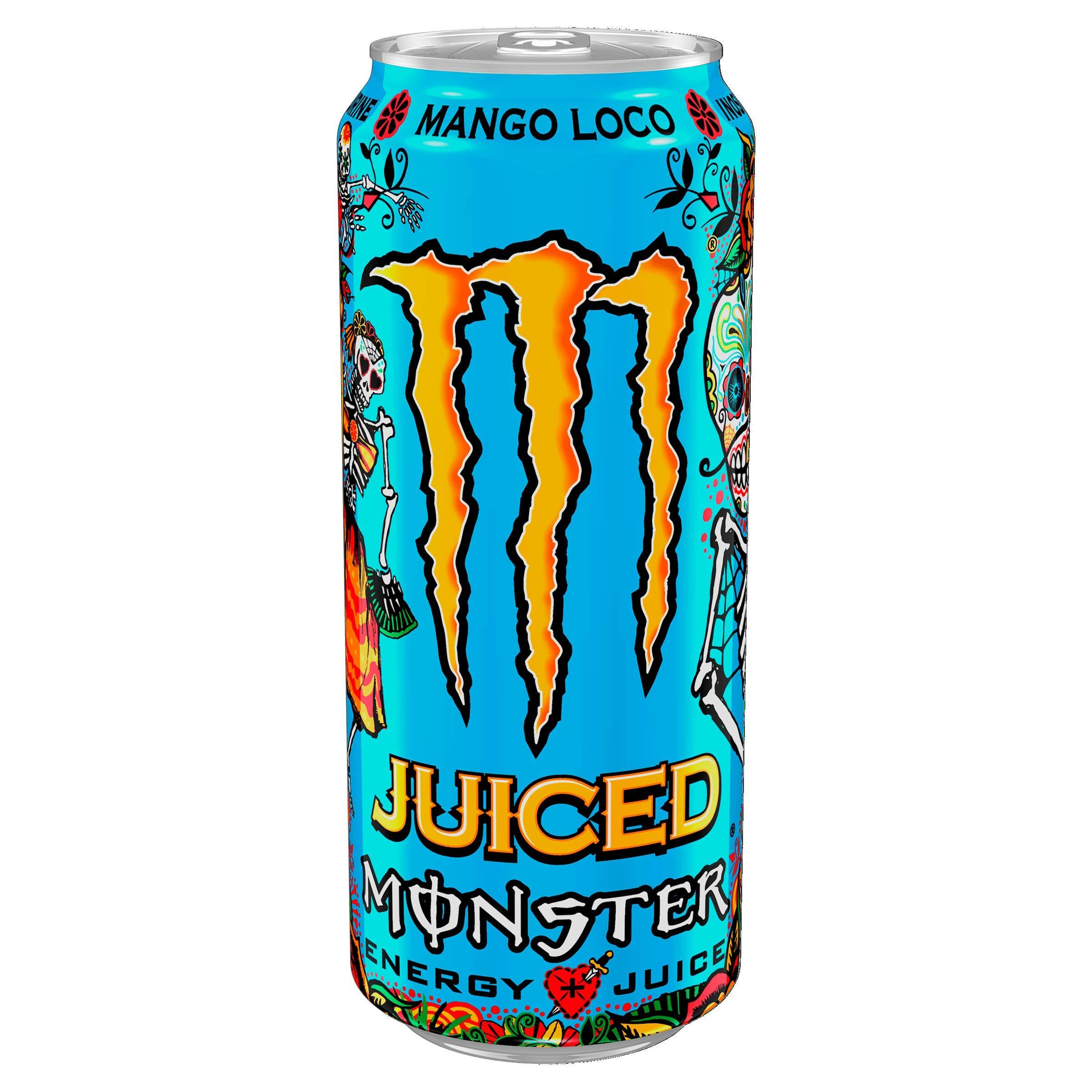 Monster Energy Monster Mango Loco Energy + Juice Carbonated Energy Drink | L-Carnitine + Inositol + B Vitamins + Taurine, 16.91 fl oz 500 ml, 12 Pack