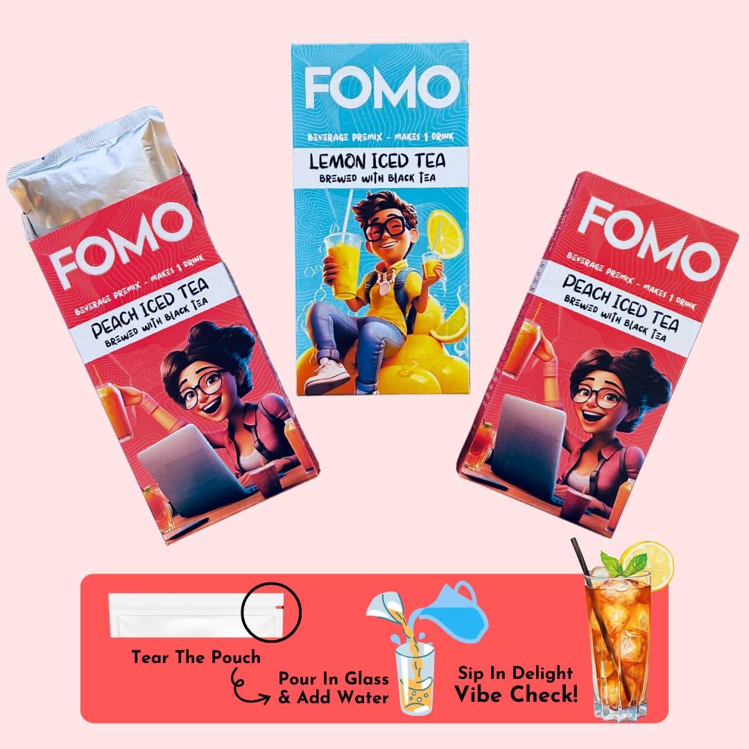 FOMO FOMO Lemon Iced Tea Premix | Pack of 10 | Liquid Premix Pouches | Makes 10 Large Drinks | Zero Refined Sugar | Real Brewed | All Natural| No Preservatives