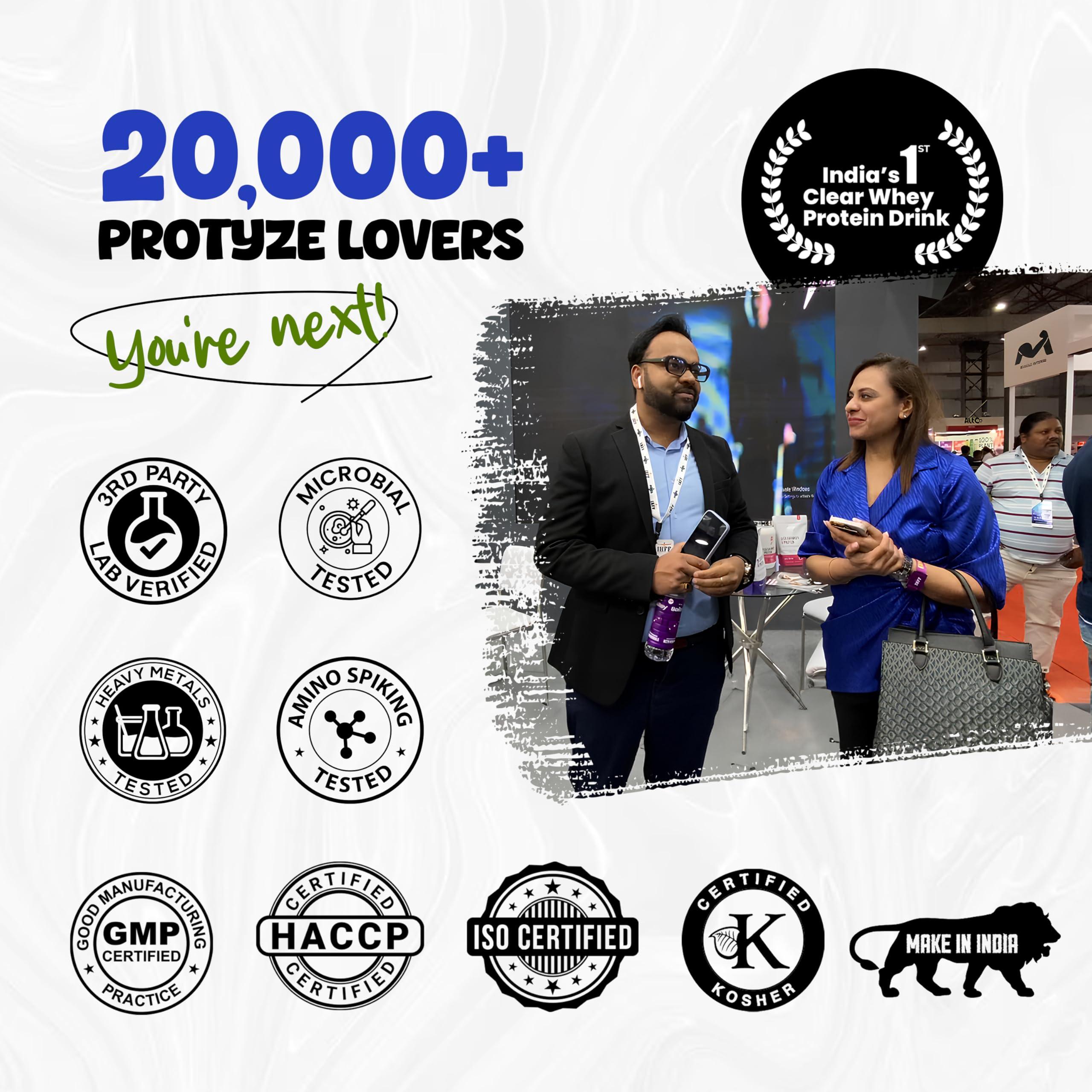 Protyze Protyze Anytime Clear Whey Protein Isolate | 24 g Protein/Scoop | 7.2 g BCAA | Gluten-Free | Low Carb | Light and Refreshing | Muscle Growth & Recovery (15 Servings, Nimbu Pani)