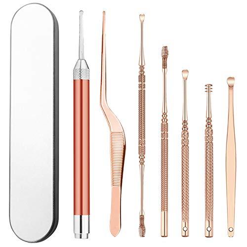 Anjetan Anjetan Ear Tweezer Kit Stainless Steel Light up Ear Cleaner Tool Ear Cleaning Tweezers Kit with Case Ear Pick with Light Ear Spoons Ear Cleaner with