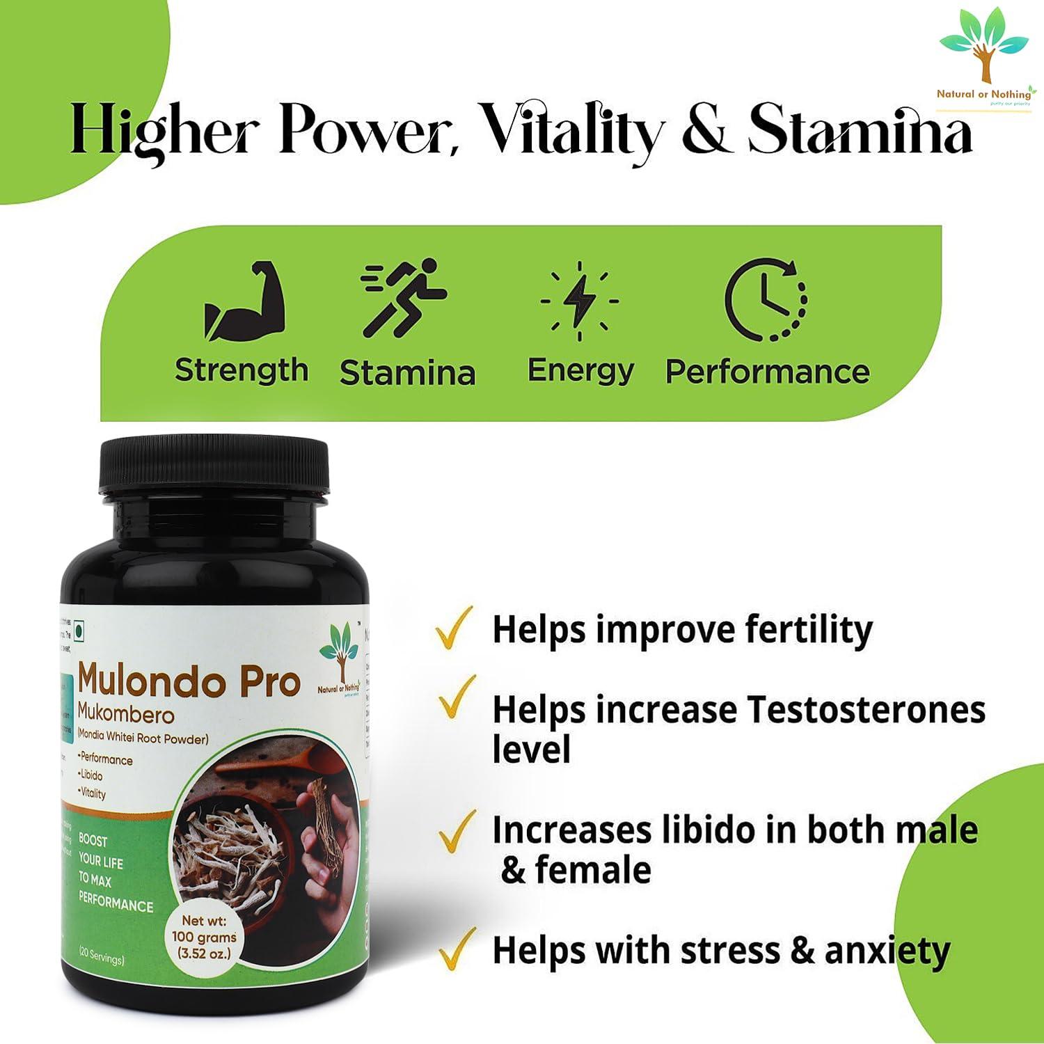 Natural or Nothing Natural or Nothing | Mulondo Pro | Mukombero | Organic Mondia Whitei Root Powder | Wild Harvest | (100g) (2 month supply) (Pack of 2) (2)