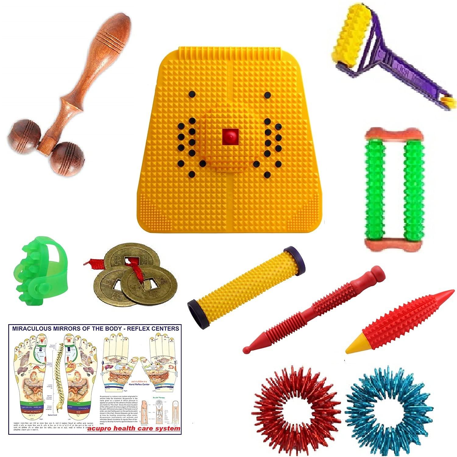 Acupro Health Care System Acupro Health Care System Accupressure Mat Eco Acupressure tools acupressure kit acupressure roller 11 in1 Combo Multi Colour