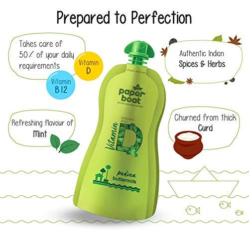 Paper Boat Paper Boat Pudina Buttermilk, Vitamin D, Vitamin B12, No Added Sugar (Pack of 6, 250ml Each) + Thandai, Milk Beverage, No Added and Colours (Pack of 6, 180ml each) No Preservatives