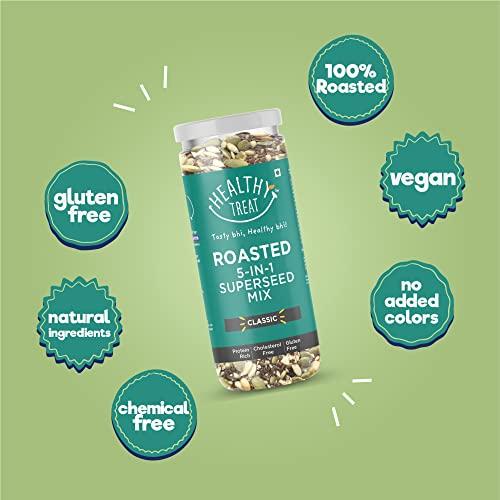 Healthy Treat Healthy Treat Roasted 5 In 1 Super Seeds Mix 150Gm|Trail Mix|Seeds Mix|Roasted Seeds Mix For Eating|A Blend Of Pumpkin Seeds,Flax Seeds,Watermelon Seeds,Chia Seeds,& Sesame Seeds|Mixed Seeds