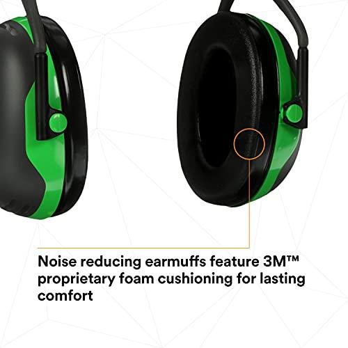 3M 3M Peltor X1A X-Series Over-the-Head Earmuffs, NRR 22 dB, One Size Fits Most, Black/Green, Pack of 1
