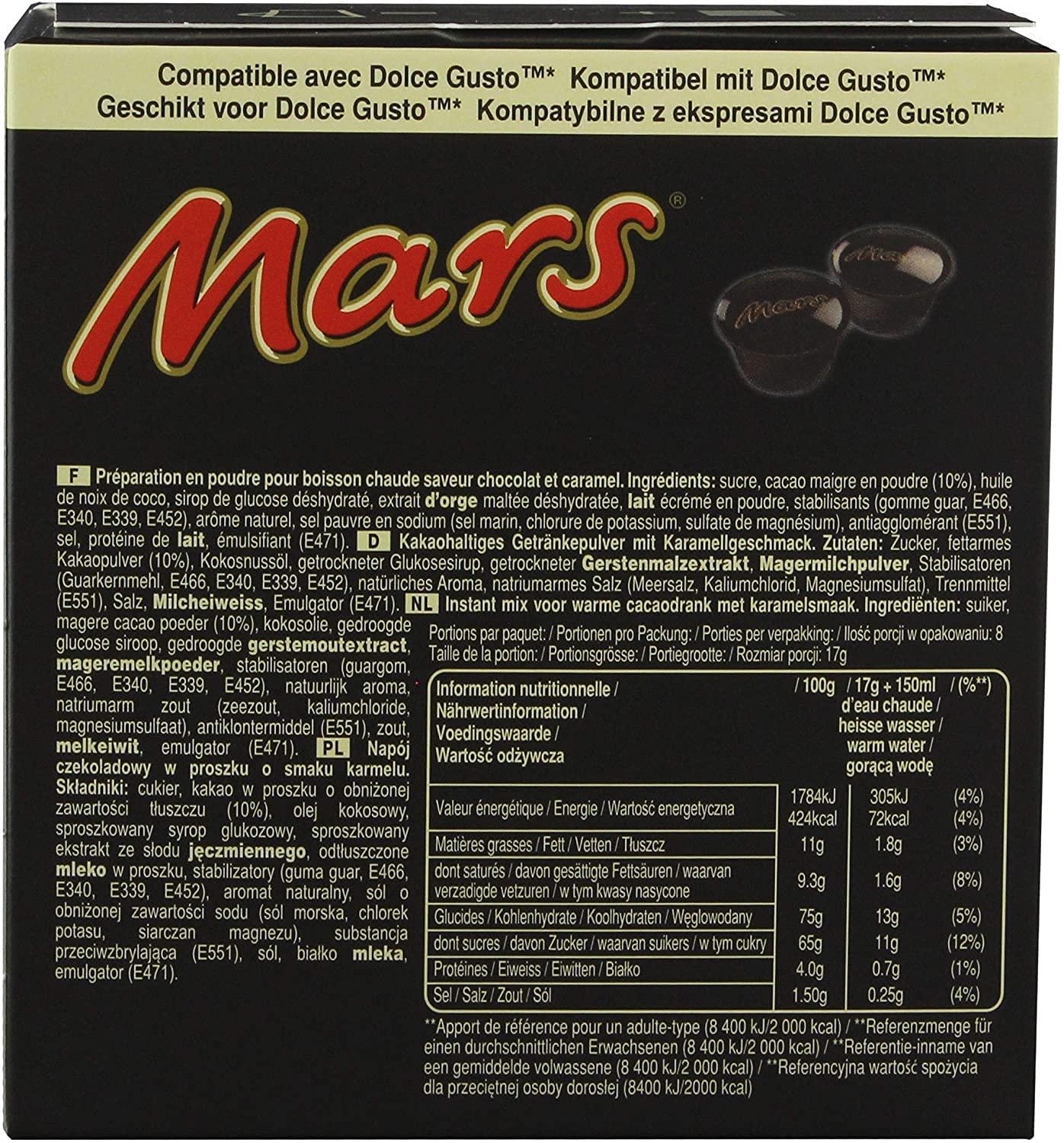 Mars Wrigley Mars Hot Chocolate Pods Compatible With Nescafe Dolce Gusto Machines 8 Pods 136g