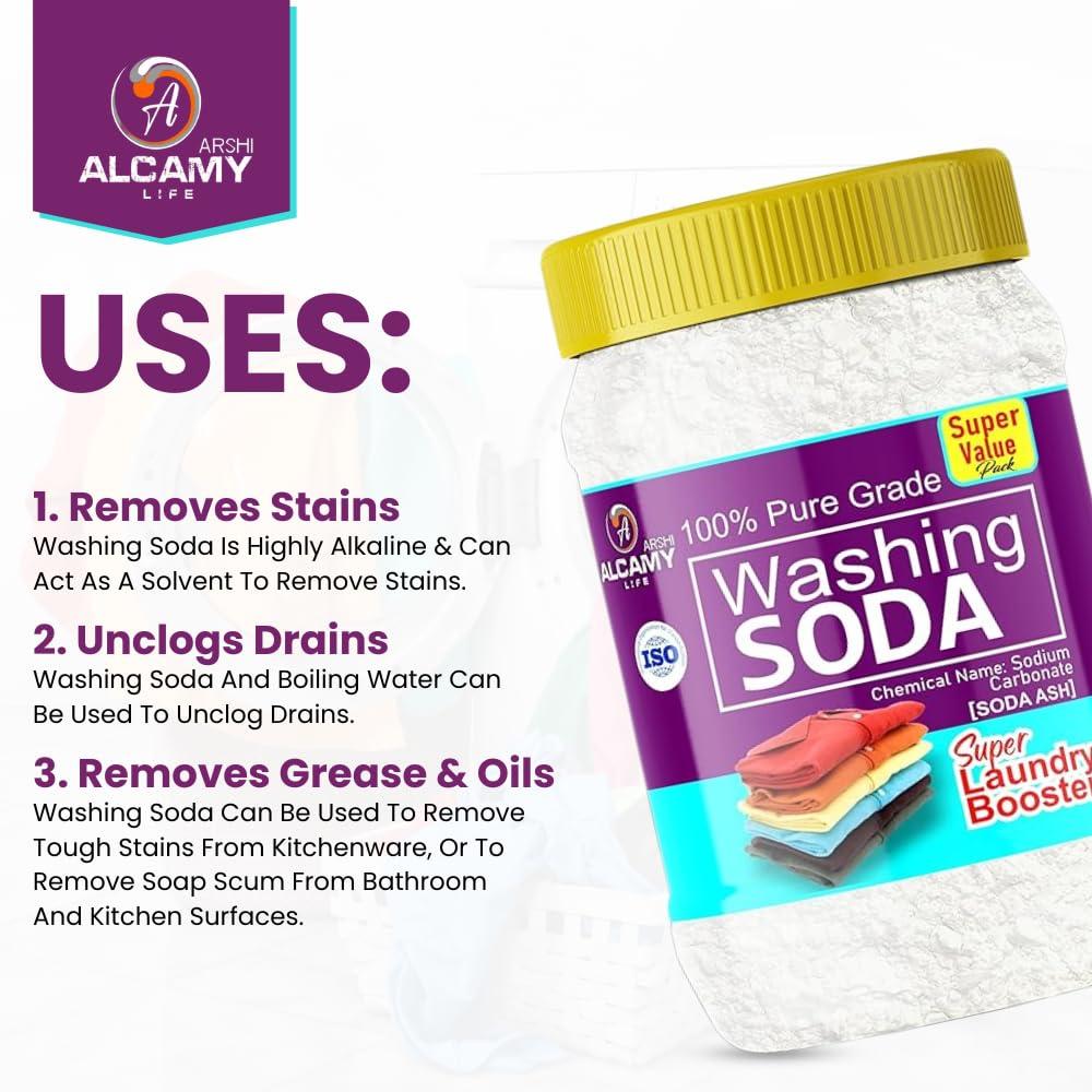 ARSHI A ALCAMY LIFE ARSHI A ALCAMY LIFE Washing Soda Powder 800GM (SUPER VALUE PACK) 100% Pure Laundry Booster Sodium Carbonate (850gm)