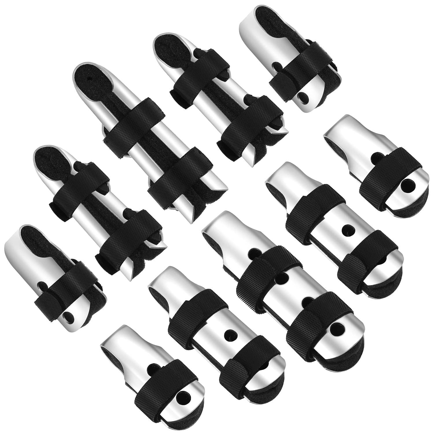 BBTO 10 Pieces Finger Splints Metal Padded Finger Support Finger Stabilizer with Soft Foam Interior and Loop Straps for Adults and Children, 3 Sizes (Black)