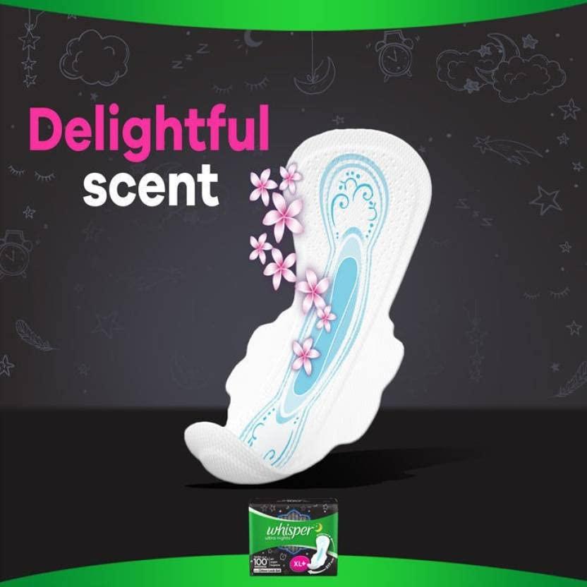 Whisper Whisper Night Sanitary Pad For Women, XXX-Large, 4 Count (Pack of 4)