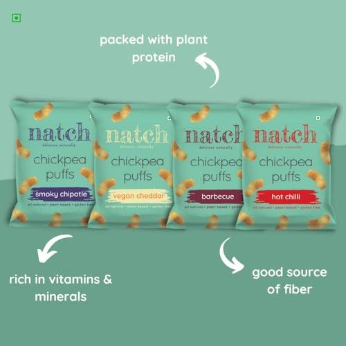 natch Natch Chickpea Puffs & Popped Chips Variety Pack, Popped Chips Barbecue, Garlic & Herb, Puff Barbecue, Vegan Cheddar, Hot Chilli, Smoky Chipotle, Rich in Fiber & Protein (Pack of 6)