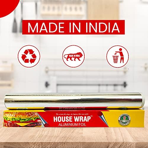 House wrap House Wrap Aluminium Foil 70g (40+30g) for Food Packing, Cooking, Baking - Aluminium Foil 9 Meter Net Guaranteed 11 Microns in Thickness for Keeping Food Warm (Pack of 1)