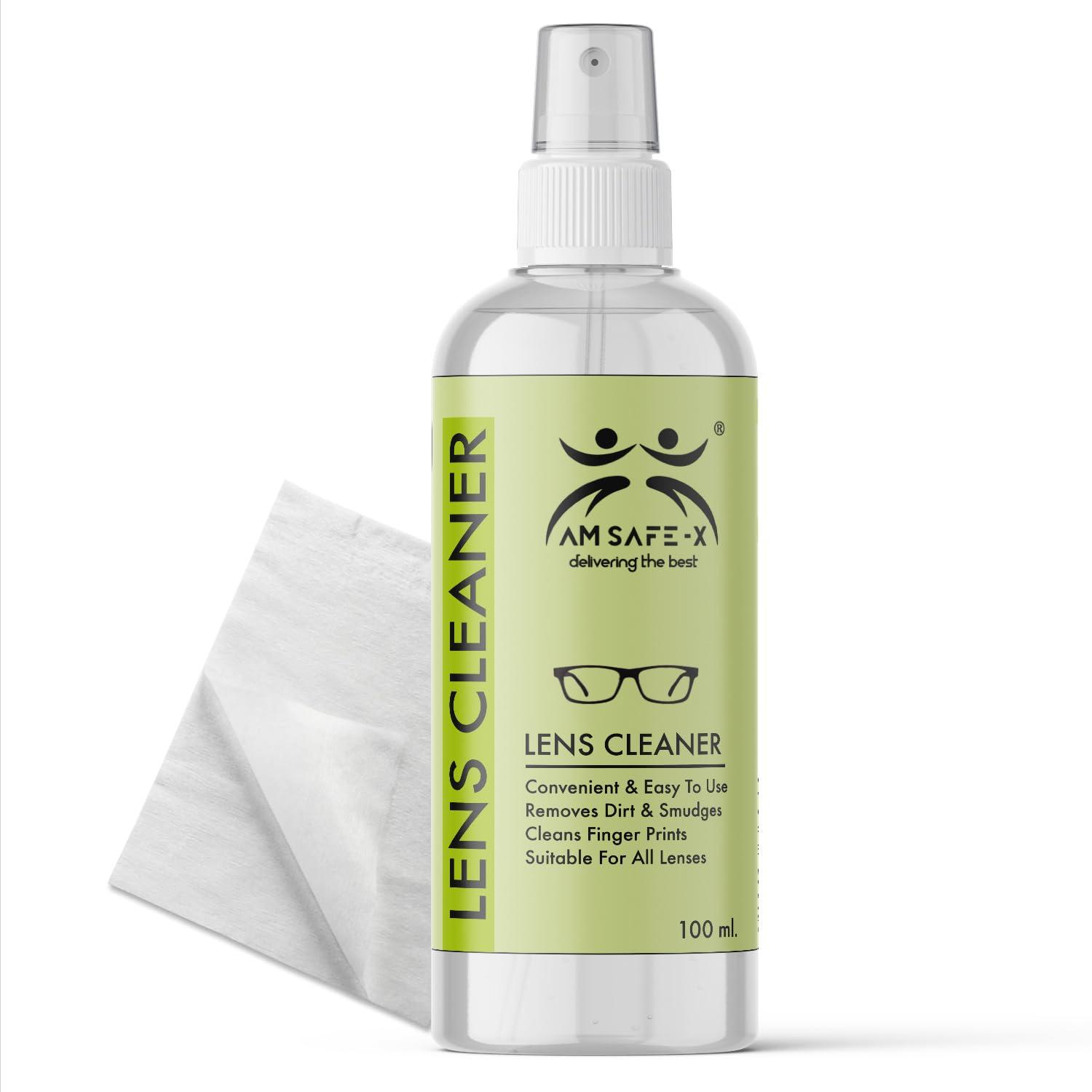 AM SAFE-X delivering the best AM SAFE-X Lens Cleaner for Spectacles, Eyeglasses, Sunglasses, Camera Lenses and Binoculars, 100 ml Pack 1
