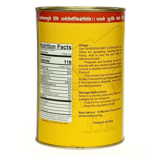 SHREERADHEY SHREERADHEY Gir Cow Ghee I A2 Bilona Traditional Bilona Method I 1 L Glass Bottle, 1.53 Kg