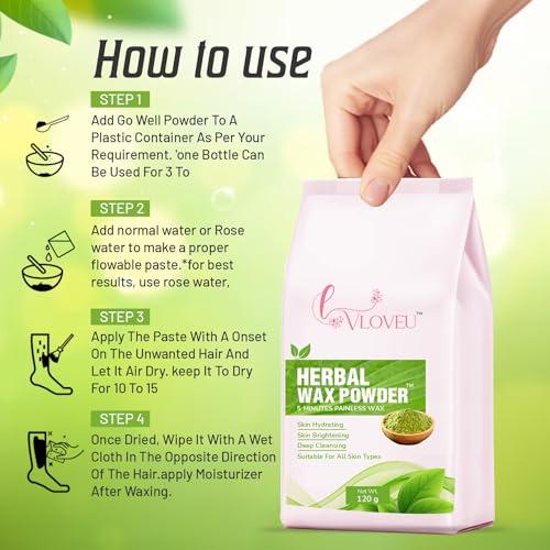 VLOVEU VLOVEU - Herbal Wax Powder for Hair Removal - 120g | 5 Minutes Painless Facial Hair Removal Powder for Women | Natural Face Hair Remover, Bikini, Legs, And Underarms Wax Powder - Pack of 1