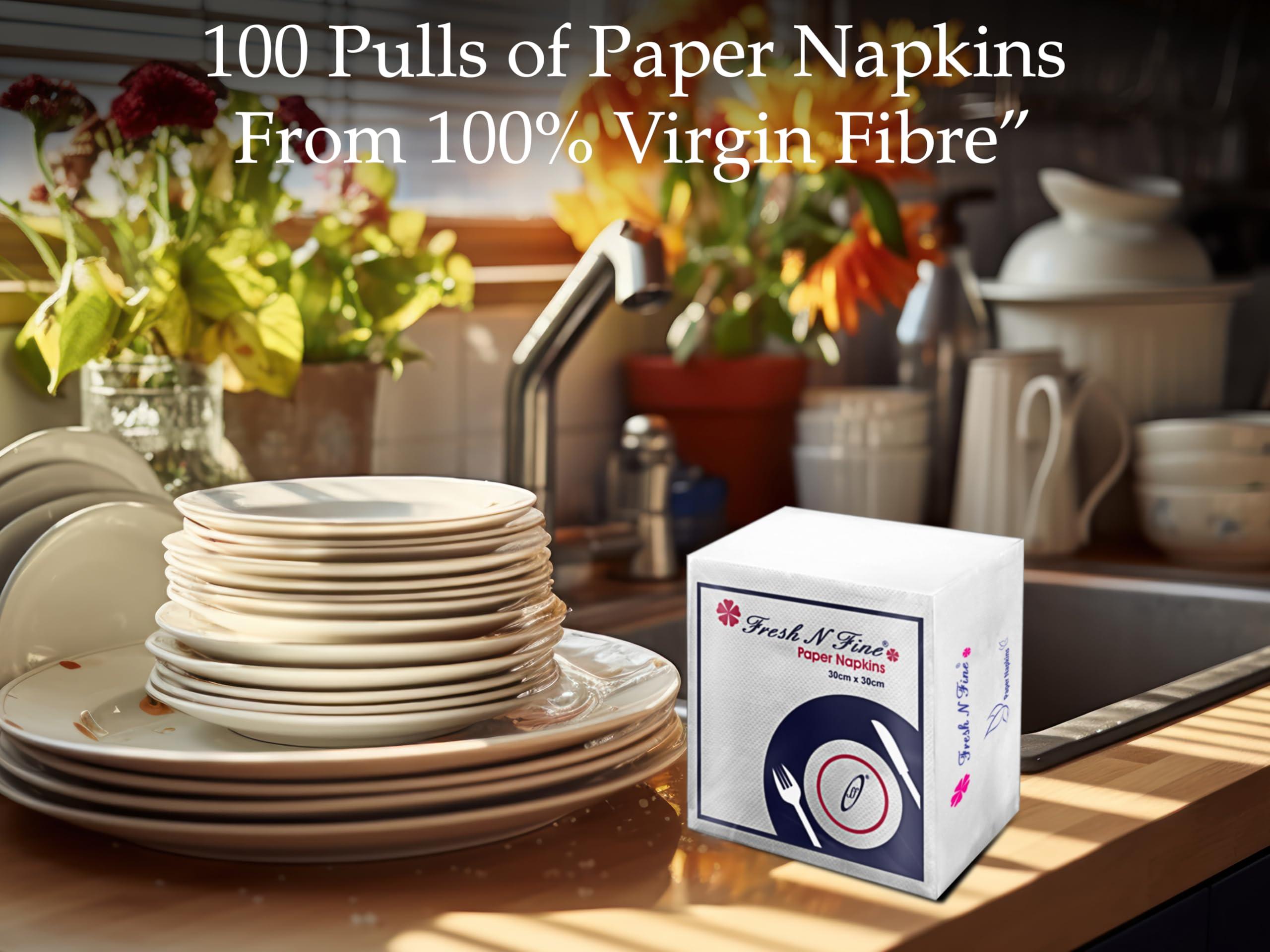 FRESH N FINE Fresh N Fine Paper Napkins Valued Pack -1 Ply, 600 Pulls - Hand Tissue Papers | Tissue Napkin | Napkin Paper 30cm x 30cm, Pack of 6 (100 Pulls Per Pack)