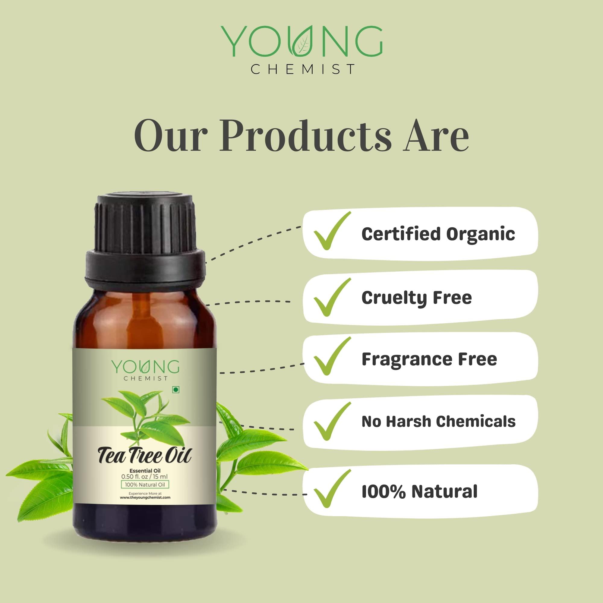 Young Chemist Young Chemist Lemongrass & Tea Tree Essential Oils | Pack Of 2 (15 ml each) | 100% Pure, Undiluted, Natural And Therapeutic Grade - Perfect for Aromatherapy, Skin Therapy - 2x15ml
