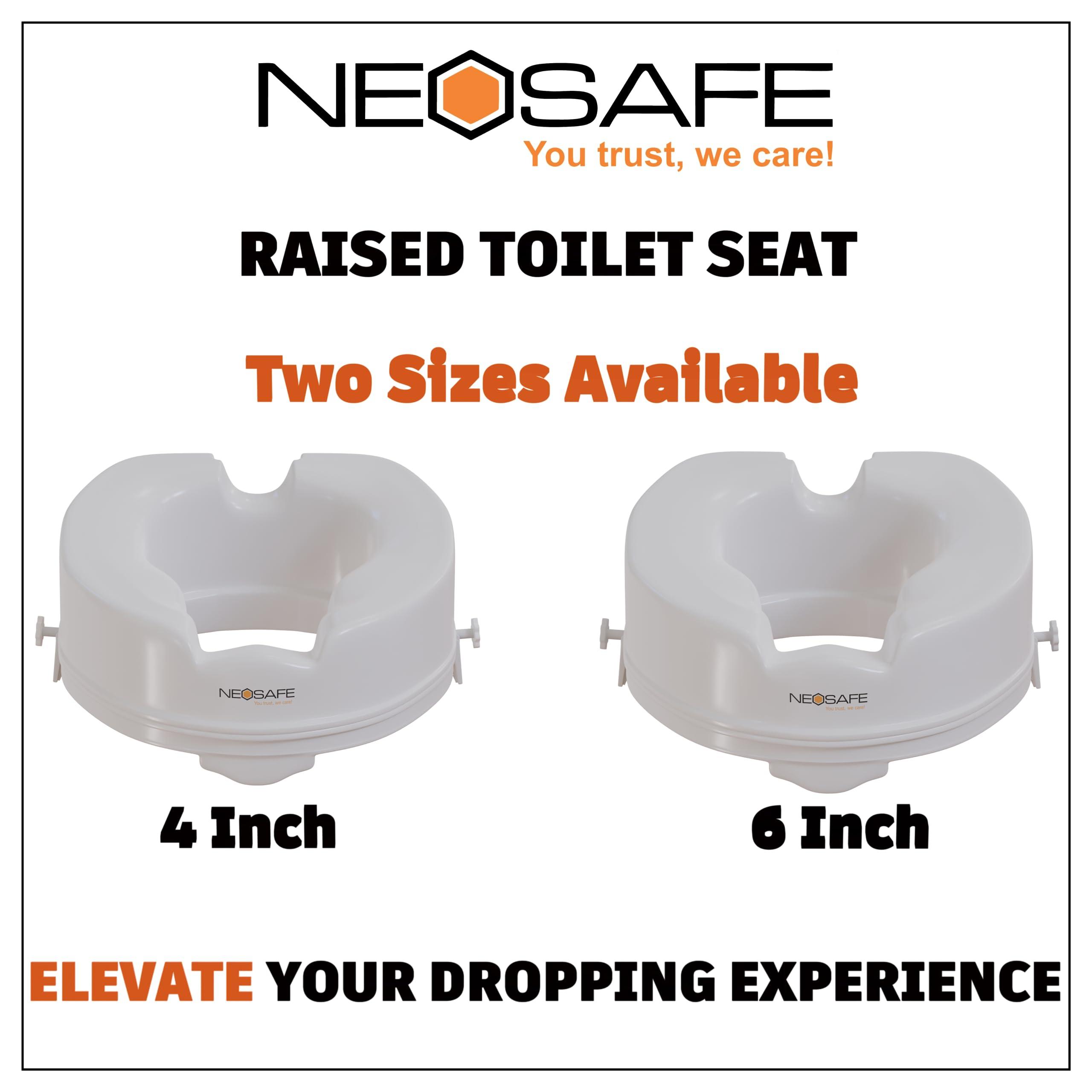 NEOSAFE NEOSAFE High Elevated 6 Inch Toilet Seat Raiser Portable Assistance Lock Stand Commode Seat with Sturdy Brackets Medical Aid for Elderly, Disabled, and Limited Mobility (White)