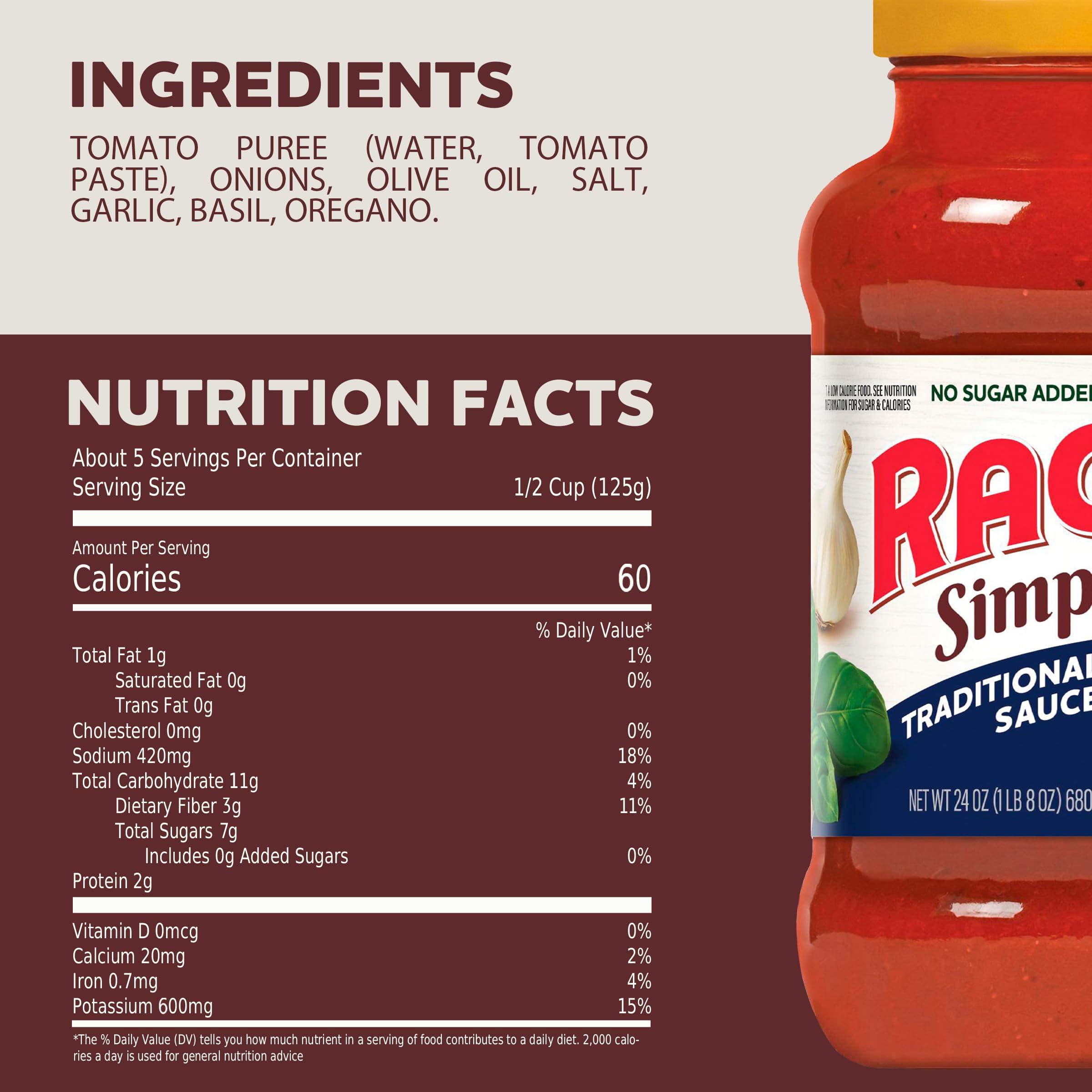 Ragu Ragu Simply No Sugar Added Traditional Pasta Sauce, 680g, Product of USA