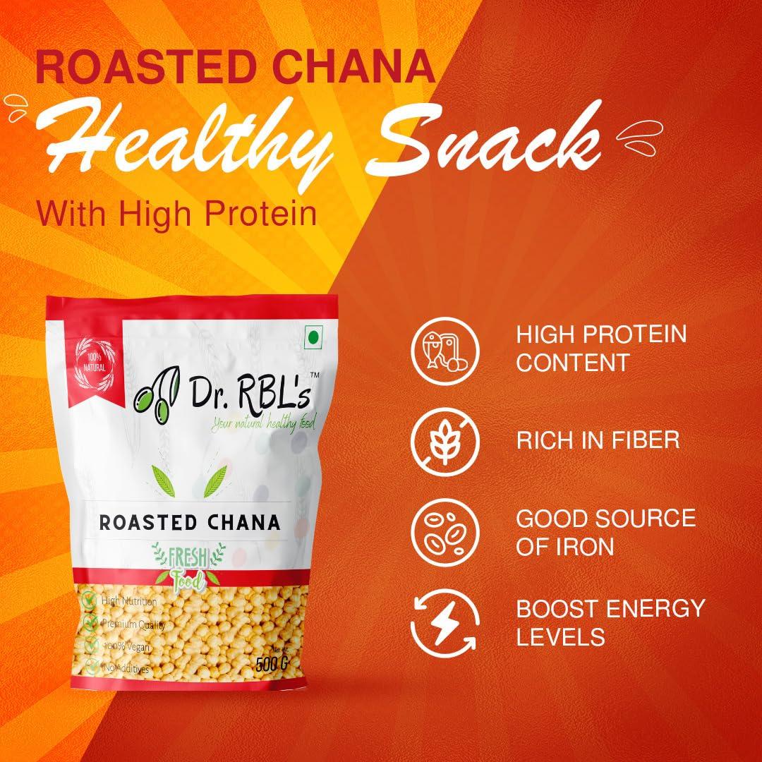 Dr. RBL\'s Dr. RBL\'s Roasted Chana (without skin) | Roasted chickpeas/Bhuna Chana | High Protein, Low Fat, Fiber-Rich Snack - Pack of 6 (3 KG)