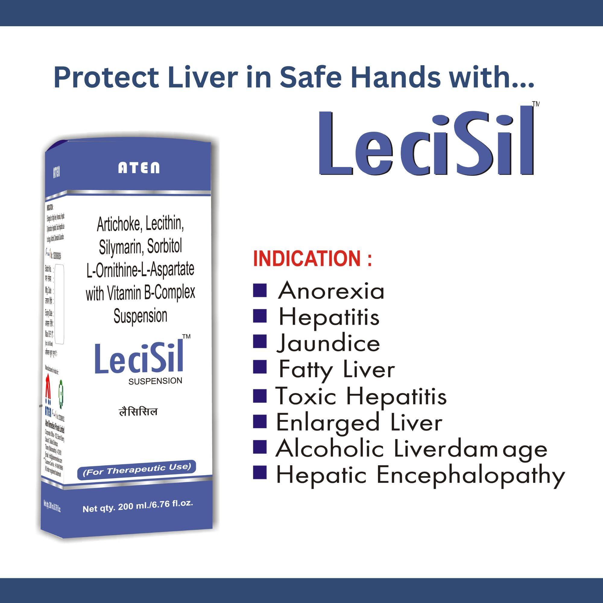 ATEX ATEX Lecisil Suspension For Therapeutic Use Artichoke, Lecithin, Silymarin, Sorbitol L-Ornithine-L-Aspartate with Vitamin B-Complex Suspension | Net qty. 200 ml