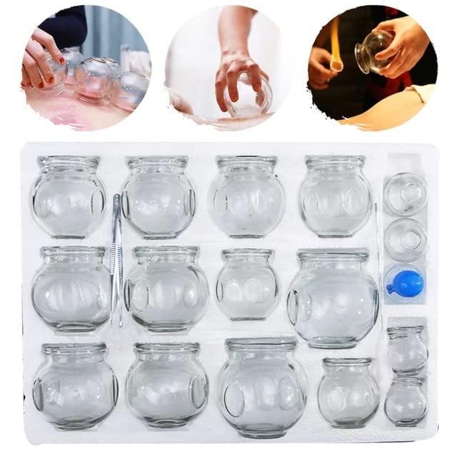 Generic ACM Acupuncture Hijama Fire Glass Cups Set of 16 Pieces for Fire Cupping Therapy