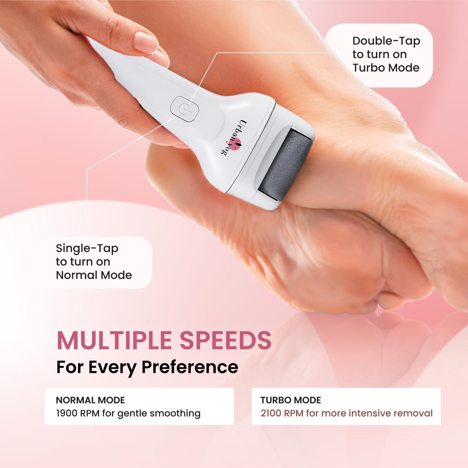 Urban yog Urban yog Callus Remover with 3 Interchangeable Head Rollers, Rechargeable, Callus & Dead Skin Removal, Pedicure Device Filer for Foot Care, 2 Speed Settings, Fast Type-C Charging, 1200mAh Battery