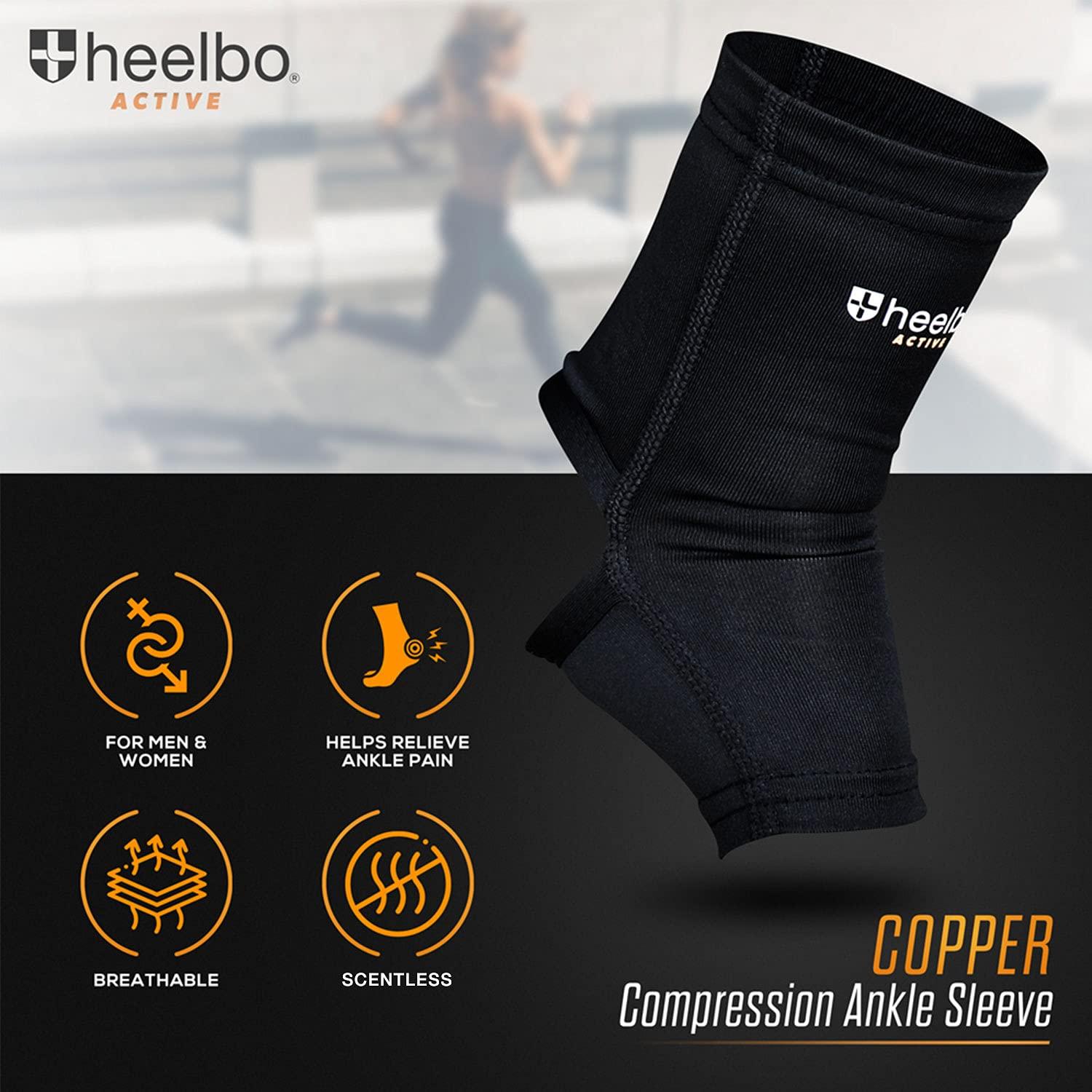 Heelbo Heelbo Ankle Compression Sleeve and Compression Sock Made with Copper Infused Fibers and Breathable Fabric for Planter Fasciitis, Achilles Tendonitis or Arch Support, Black, Extra Large