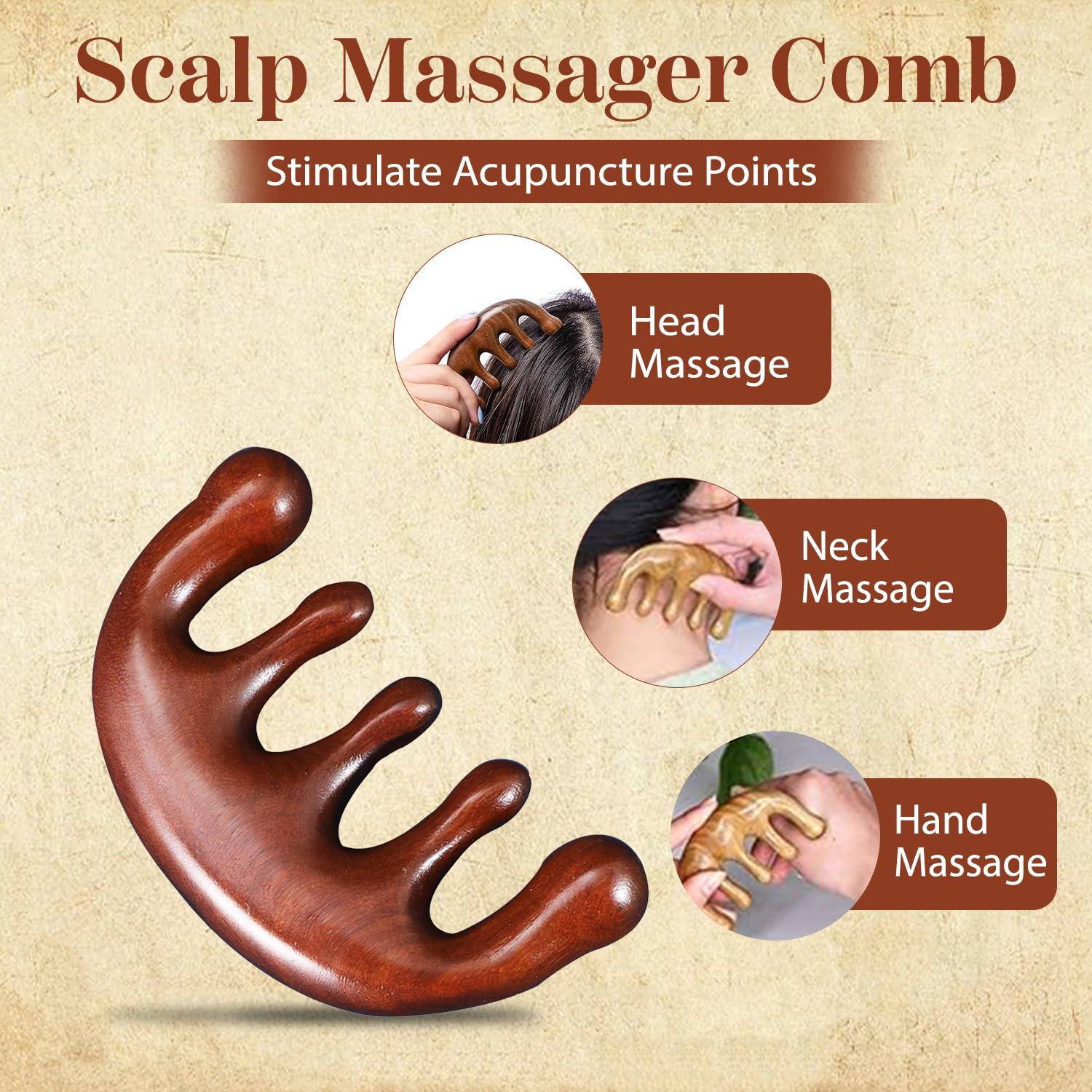 Homeaura HomeAura Sandalwood Wooden Scalp Massager Comb for Hair Growth Natural Wooden Hair Massager Comb with Cotton Sack, Gua Sha for Scalp, Head, Neck & Shoulders, Massage Comb for Scalp and Relaxation