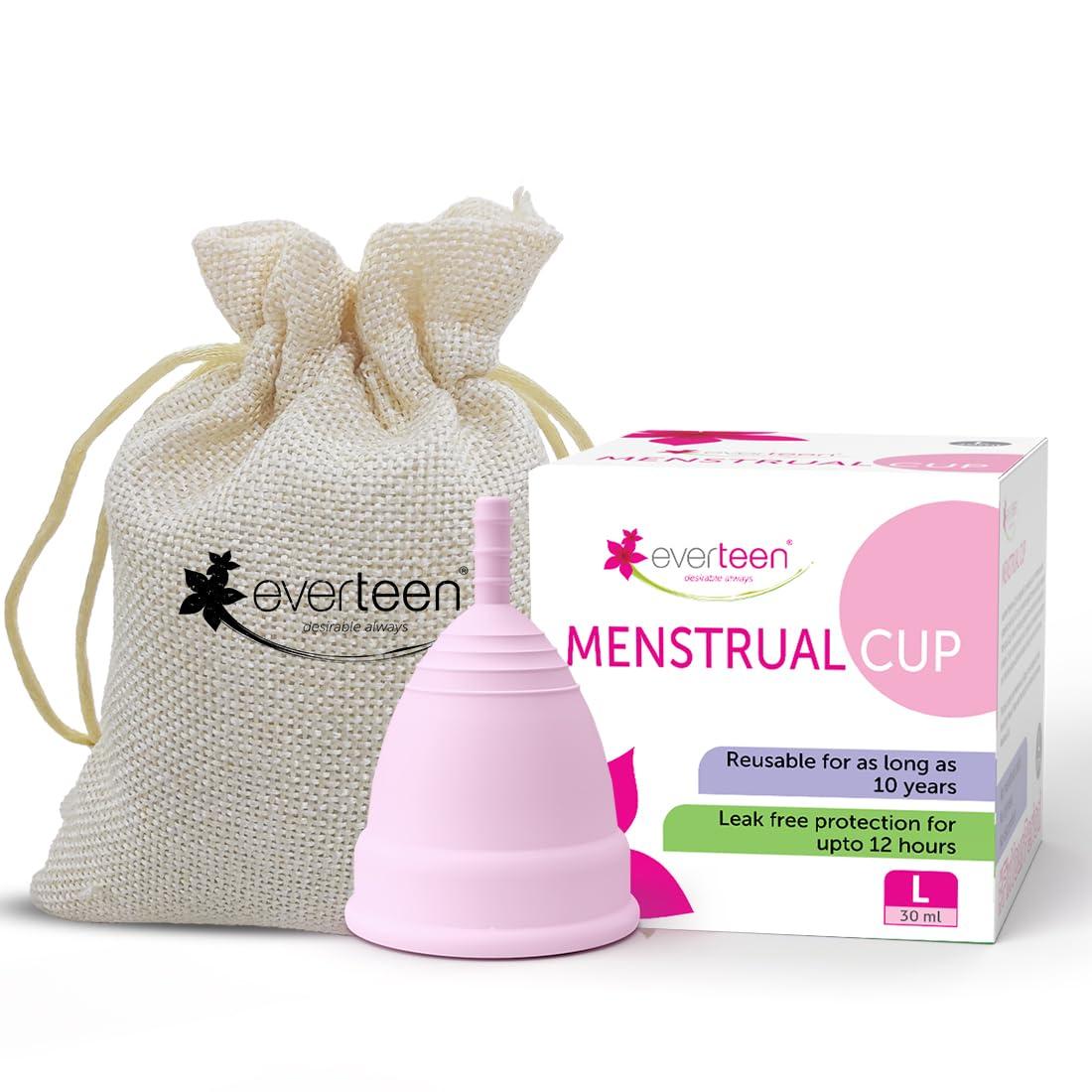 Everteen everteen Menstrual Cup for Women- 1pc (Large, 30ml) with storage pouch- 12 hours Leak-Proof Protection. Have period with no smell, no discomfort.Pink
