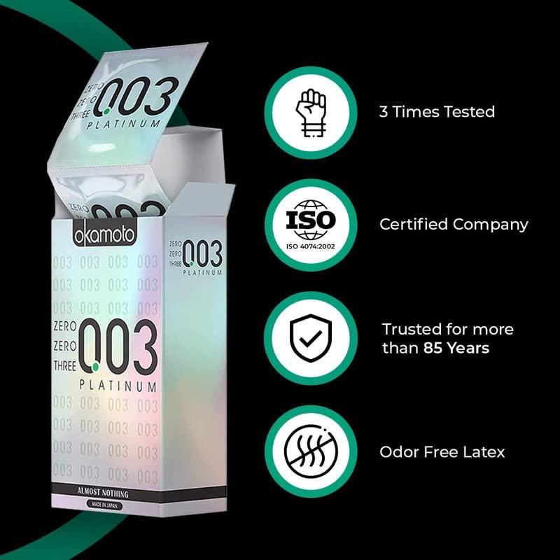 OKAMOTO Okamoto Condom | Ultra Thin Condoms for Men | Thinnest Premium Japanese Condoms | Made In Japan | 0.03 mm thin | 003 Platinum (Pack of 4)
